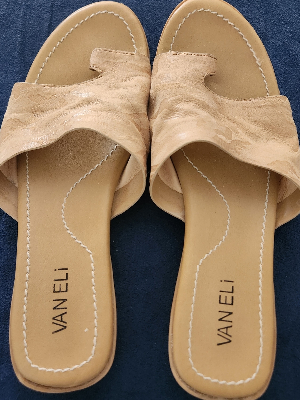 Vaneli Womens Neutral Beige Leather Slip-On Sandals 8M Ethiopia